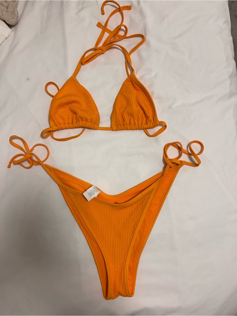 aerie Bright Orange Ribbed Triangle Bikini Top
